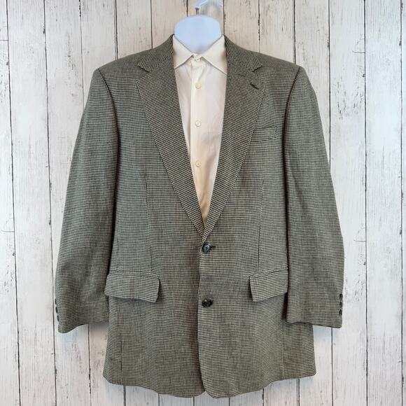 VTG Brooks Brothers Black White Houndstooth 2-Button Sport Coat Blazer Size 41L - Picture 1 of 16